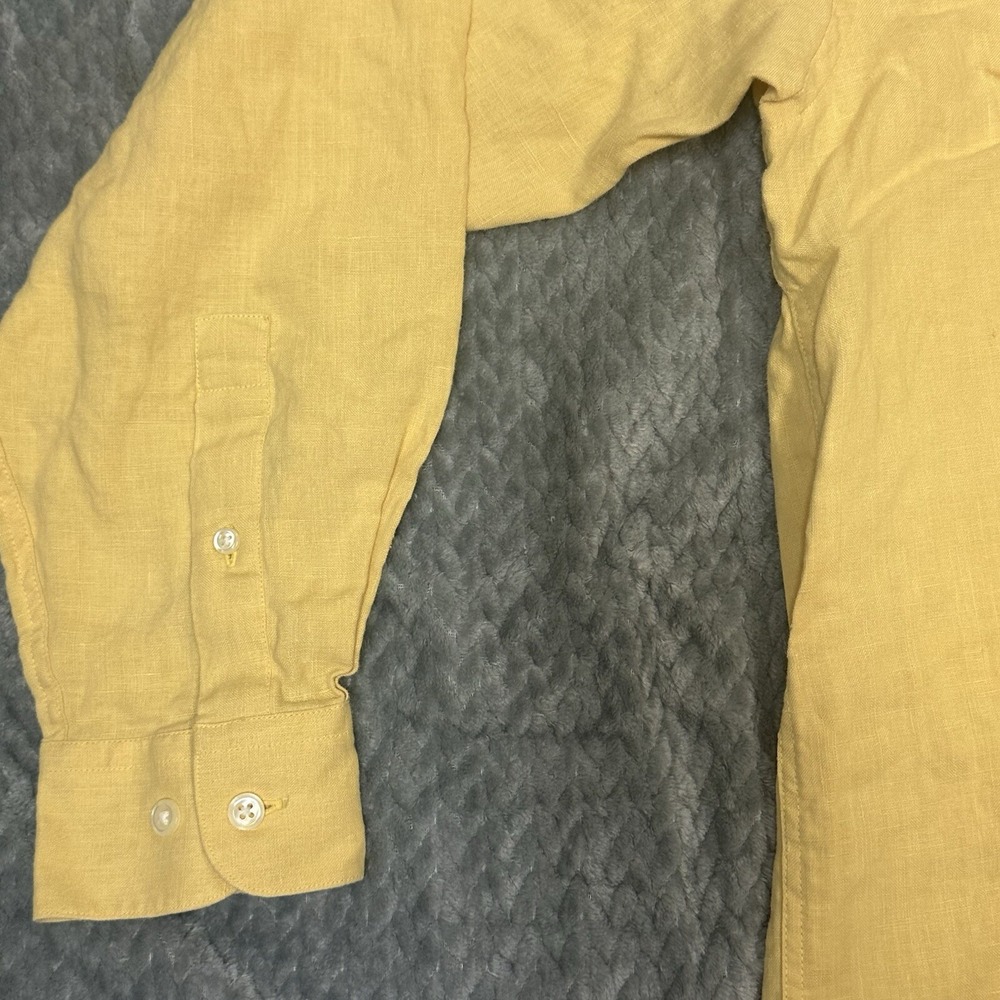 Johnny Walker Mens M 100% Linen Long‎ Sleeve Shirt Button Down Yellow Easter - Picture 5 of 9